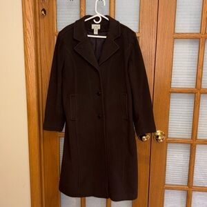 EUC LL Bean 18 Lambswool Brown Coat Long
